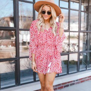 PINK LILY Red Floral Romper